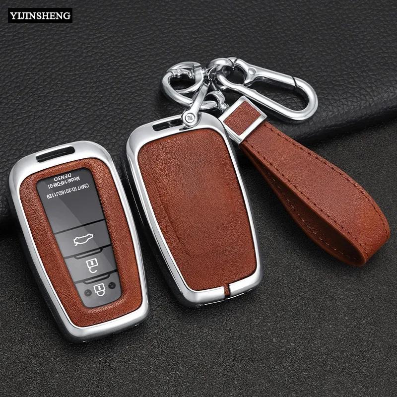 Zinc Alloy + Leather Car Key Case for Toyota Corolla Hybrid 2021 Rav4 Land Cruiser Prado Camry Highlander Prius C-HR 2018+