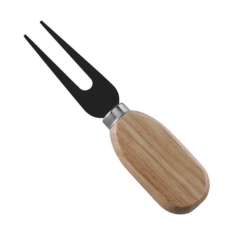 Cross-Border Cheese & Fruit Knife Set: Black Cheese Knife, Butter Spreader, Fork with Rubberwood Handle.