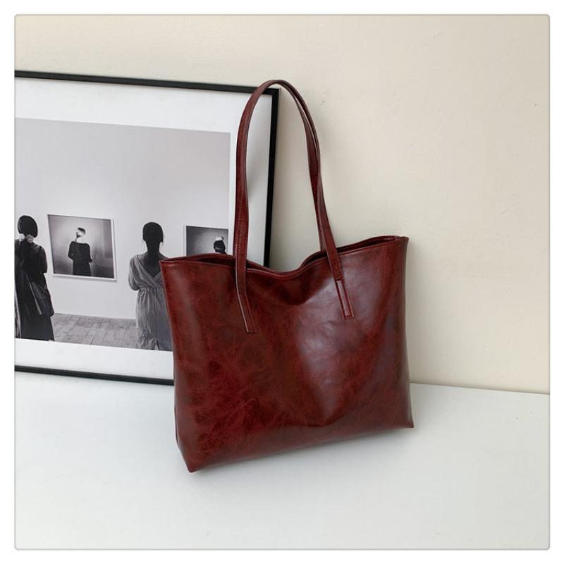 New women's simple large-capacity tote bag retro solid color trendy casual portable shoulder