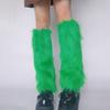 Women Girls Japanese Style Solid Green Plush Leg Warmer Aesthetic Punk Fuzzy Thickened Boot Cuffs Leg Cover Long Sock
