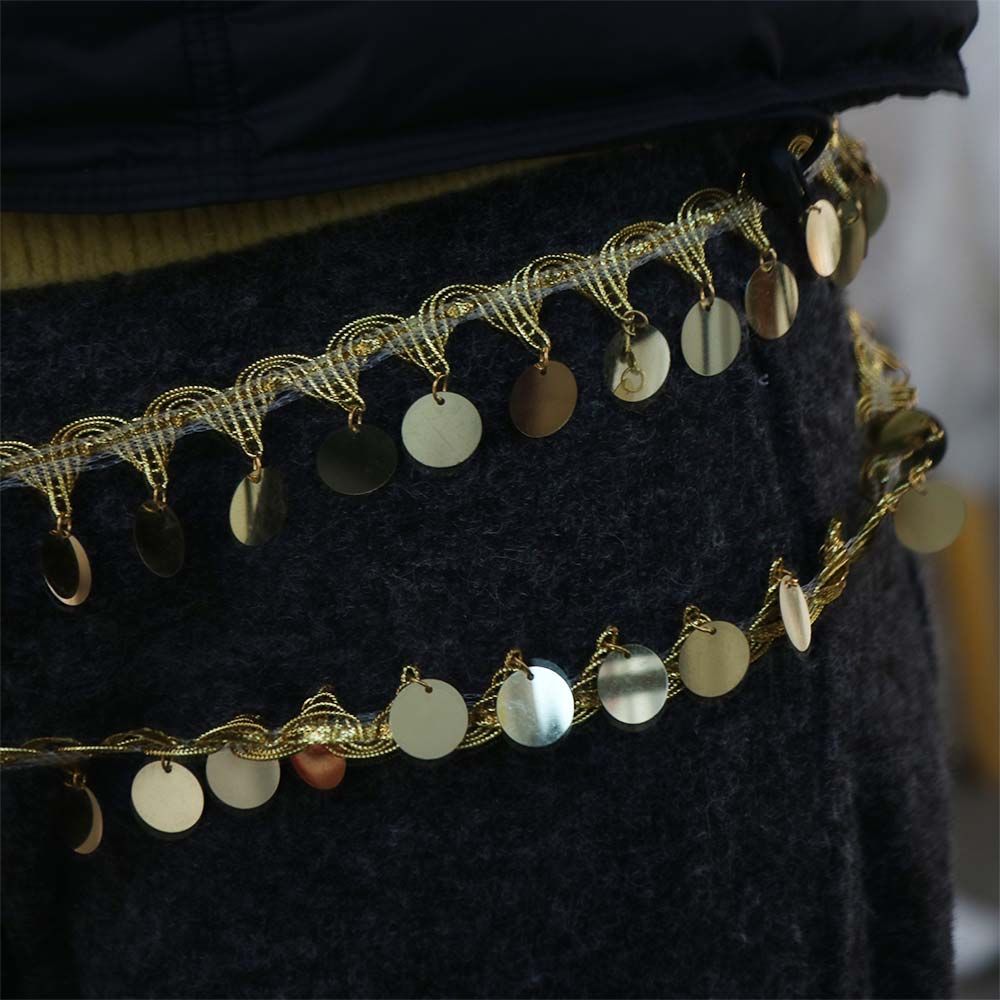 Shiny Tassel Sequins Waist Chain Golden Pendant Gold Sequin Lace  Stage Costume