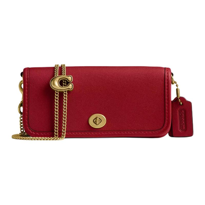 

COACH Dinky 14 chain gold-tone hardware glove-tanned leather shoulder bag mini women’s brass with rubies золотой