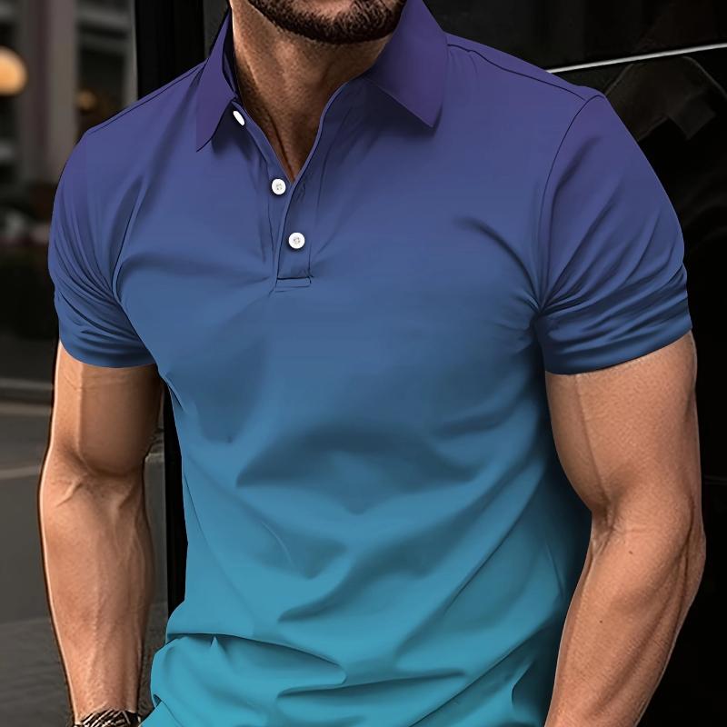 

Men s Fashion Gradient Color Polo Shirt Lapel Golf Shirt Short Sleeve Printed Button Clothing Fashion Design Casual Breathable 6XL