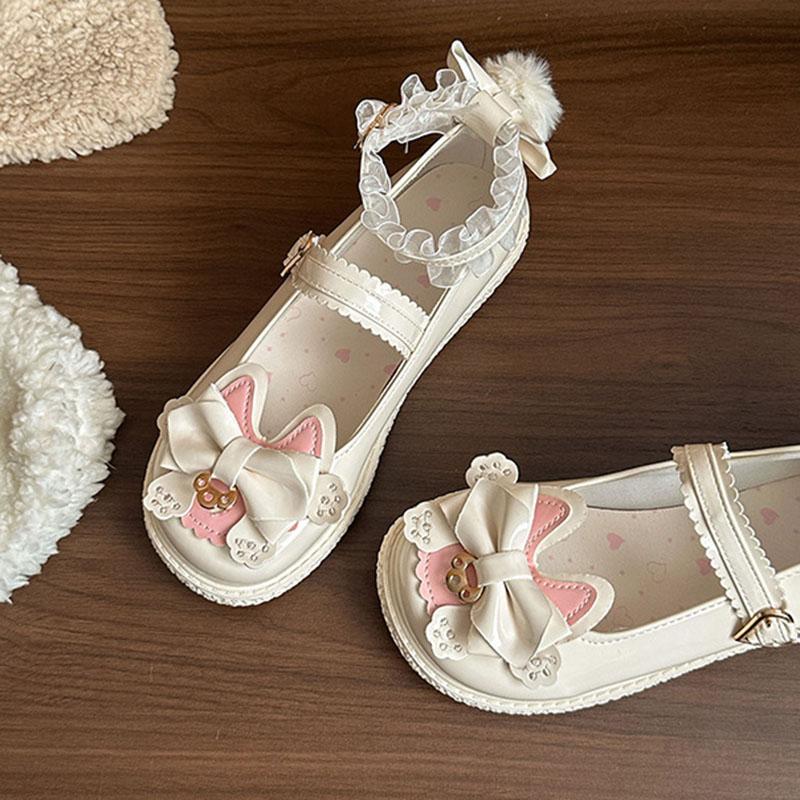 

Comemore Japanese Style Lolita Leather Shoes Flat Bottom Students Loafers Cute Thick Sole Versatile Girls Single Shoes 35 бежевый