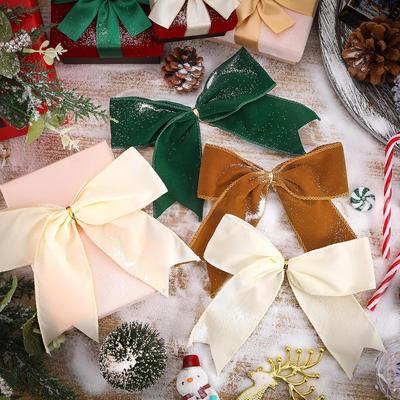 5PCS Christmas Velvet Bows 6 Inch Rustic Wreath Bows Vintage Xmas Ribbon Bow Holiday Ornaments  Christmas Tree Garland DIY Craft