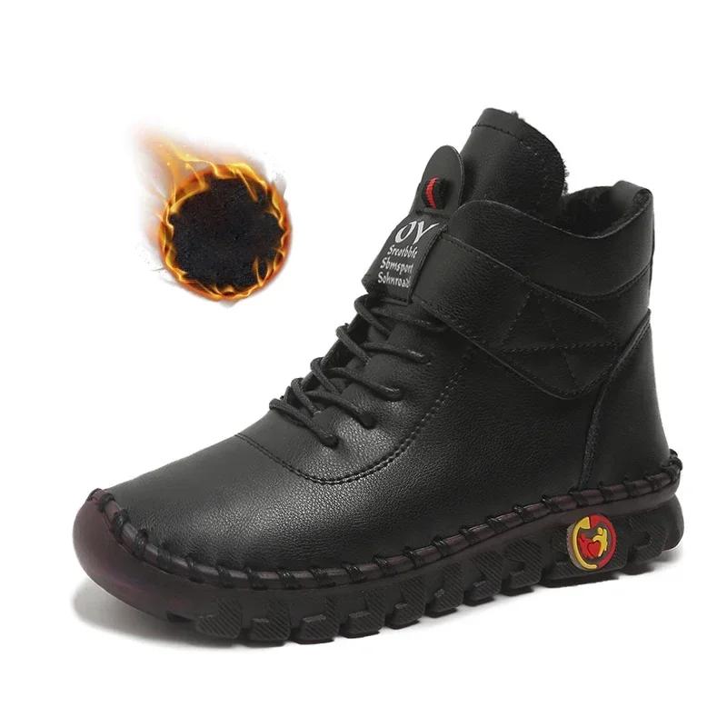 Winter Ankle Boots Hand Sewing Thread Mom Cotton Shoes for Women 2025 New Waterproof Short Snow Boot Botas Mujer