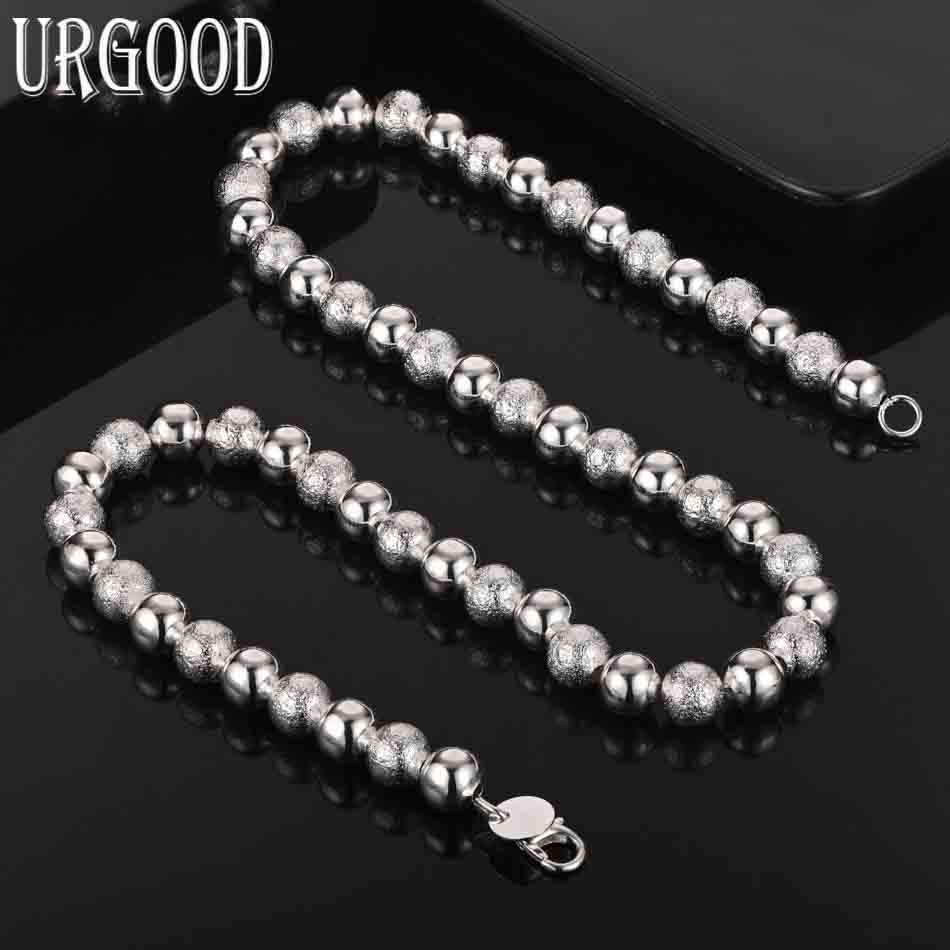 925 Sterling Silver Wedding Jewelry 8mm Beads Necklace