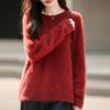 Women's Plus Size Korean Style Marled Yarn Cashmere Wool Sweater - Loose Fit, Brushed, Round Neck