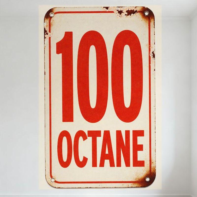 

Vintage 100 Octane Metal Sign with Rust Wear - Aged Rectangular Metal Wall Decor for Garage Bar Pub Home, Red Text on White Back 20x30cm（7.8x11.8inch）