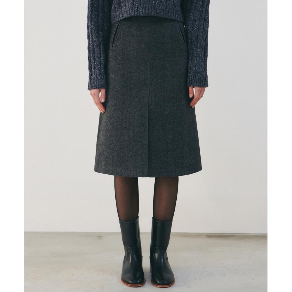 

NICKNICOLE HERRINGBONE SLIT MIDI SKIRTCHARCOAL