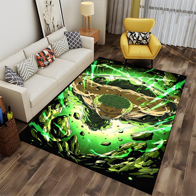 "Anime Style Green Aura Rug with Powerful Character Artwork Design" Suitable for Use As an Anti-slip for Living Room Bedroom Sofas