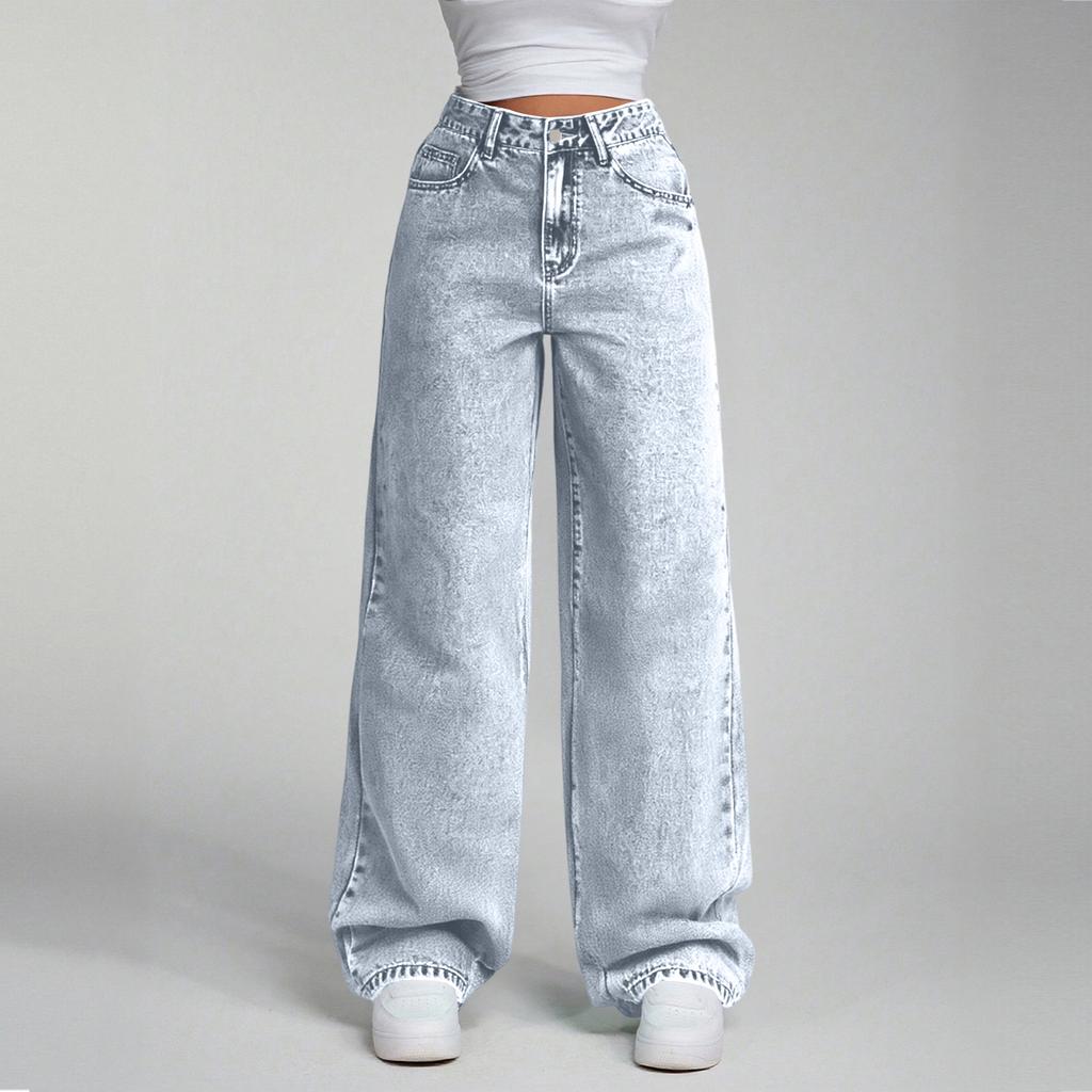 Women's High Waist Straight Leg Loose Casual Trousers Jeans