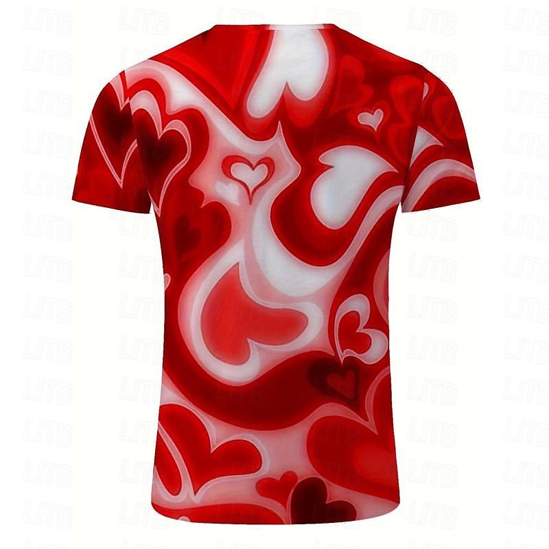 Valentine's Day Men's Heart Graphic T Shirt Short Sleeve T shirt 3D Print Crew Neck Shirt Daily Designer