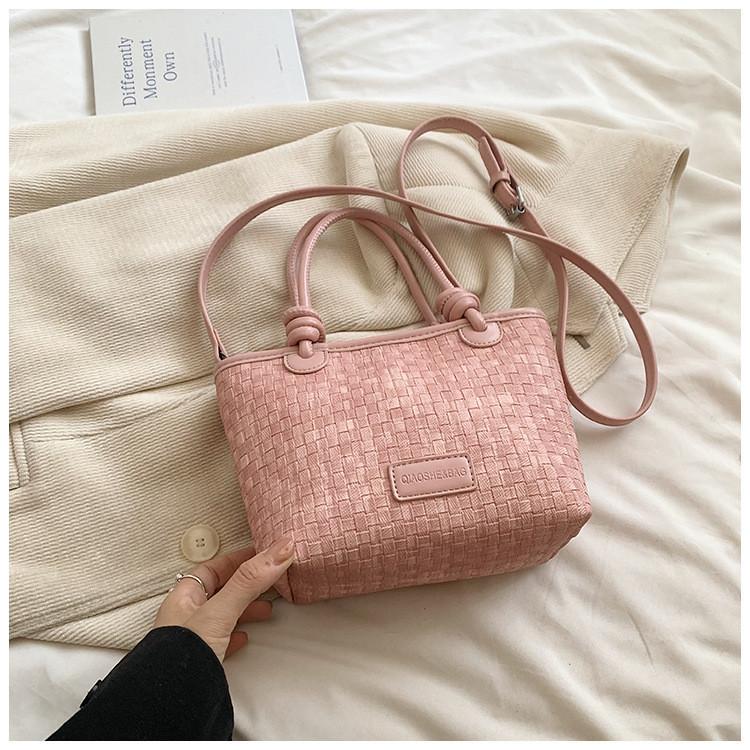 IELGY Плетеная сумка, женская вместительная универсальная сумка-мессенджер, повседневная переносная сумка-ведро розовый