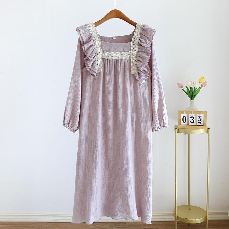 

Новая женская юбка для сна из 100% хлопка, весна/лето, женская юбка в стиле «дворец» с оборками и длинными рукавами, однотонная длинная юбка XL фиолетовый