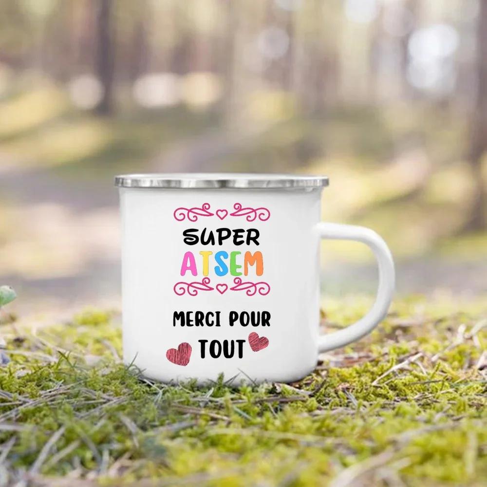 

Creative Coffee Cups Drinks Water Enamel Cup French Printed Mugs School Handle Drinkware Best Graduation Thanks Gifts for Atsem 360ml
