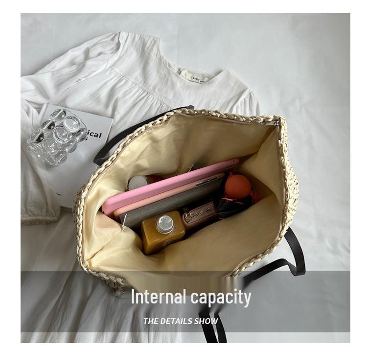 2023 Women's High-Capacity Textured Straw Tote: Versatile Single-Shoulder Woven Bag for Spring & Summer