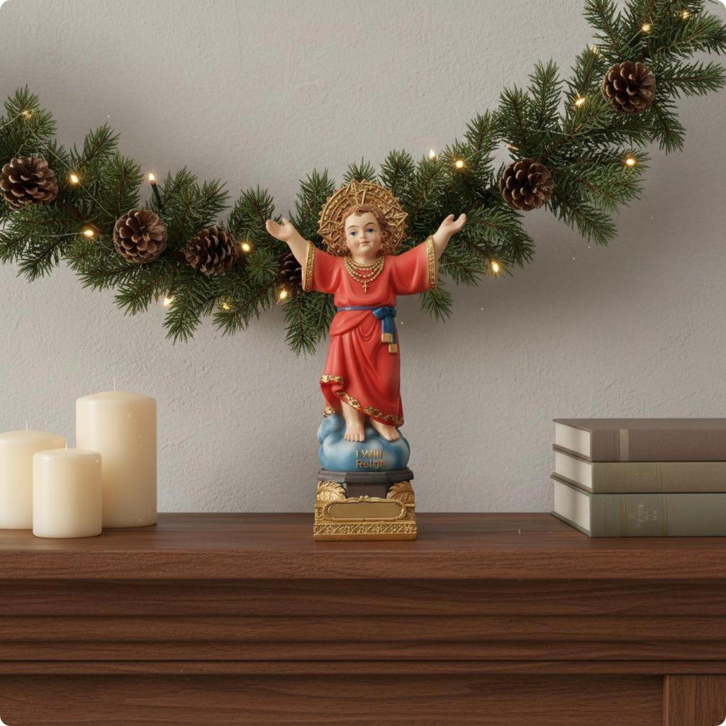 Red Robe Jesus Figurine Christmas Decoration Child Statue Gift Idea Arms Raised Saint
