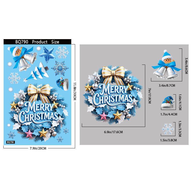 Christmas Decorative Glass Sticker Snowflake Snowman Blue Crystal Ball Theme Non-residue Window Decal for Xmas Party Home
