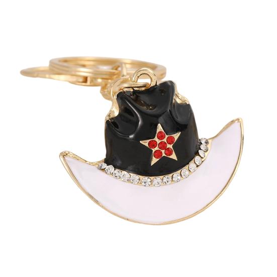 

Keychain Pendant Sparkling Rhinestones Five-Pointed Star Pattern Western Style Cowboy Hat Design Key Chain with Lobster Clasp Backpacks Accessory білий