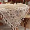 Cotton Weave Tablecloth,With Tassel Rectangle Hollow Lace Table Cloths for Kitchen Party Holiday Christmas Dining Table Decor