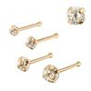 KODY PIERCING 9K Solid Gold Ball End Jeweled Nose Pin With Cubic Zirconia CZ Round 3,0mm Set by 4 Prongs - Quality Piercing