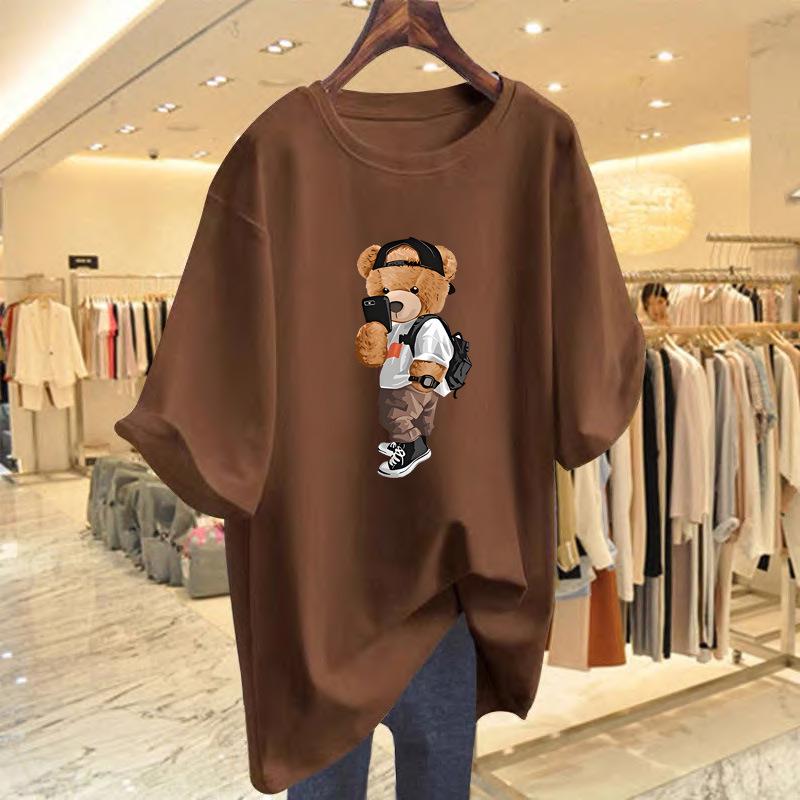 Women's Heavyweight Pure Cotton Short-Sleeve T-Shirt: Casual, Versatile, Loose Fit, Trendy Half-Sleeve Top.