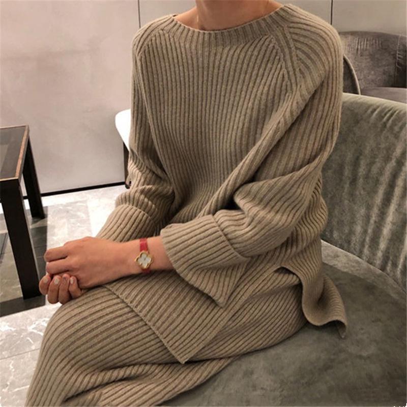 Korean-Style Knit Sweater & Wide-Leg Pants Set for Women - Casual & Versatile Autumn/Winter Fashion