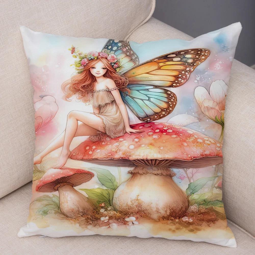 

Cute Cartoon Forest Girl Elf Cushion Cover Double Print Pillowcase Decor for Sofa Home Super Soft Plush Pillow Case ,(4) 66x66cm