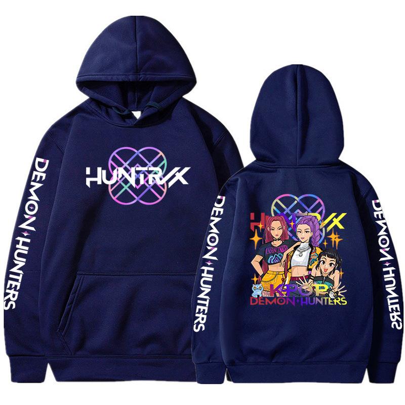 

KPop Demon Hunters Huntrix Funny Anime Print Hoodie Men Women Aesthetic Trendy Casual Pullover Long Sleeves Sweatshirt Fan Gifts XXS темно-синий