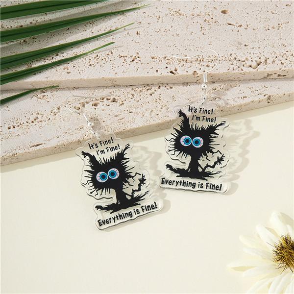 Fried Kitten Earrings Earrings Black Cute Novelty Acrylic Material Single-sided Printed Delicate Earrings