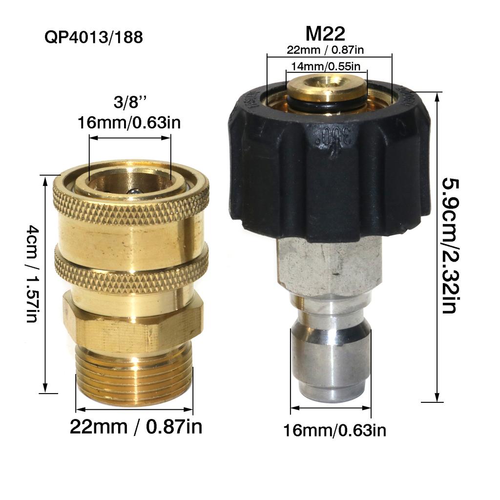 Pressure Washer Adapter Set Couplers Swivel M22-14mm/15mm To 1/4 Quick Hitch For High Pressure Wash Gun & Hose