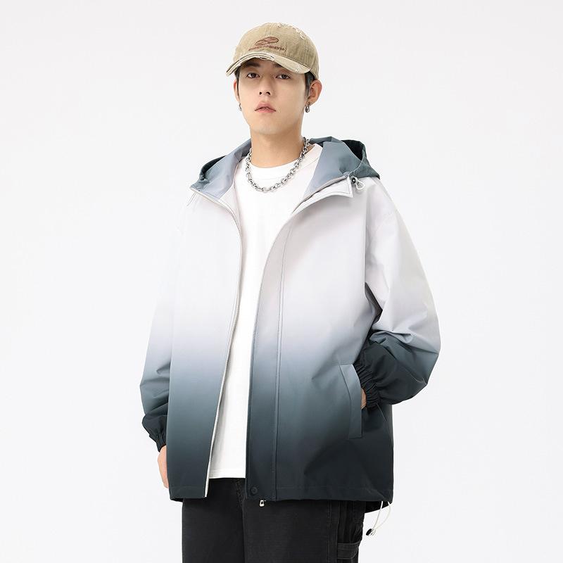 

Spring and Autumn New Hooded Jacket Men s Gradual Change Outdoor Waterproof and Windproof M чёрный