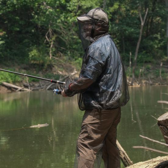 2Pcs/Set Mosquito-repellent Suit Ultra-light Mesh Full Cover Design Pullover Tops Elastic Waist Long Pants Set Mosquito Net Outfit