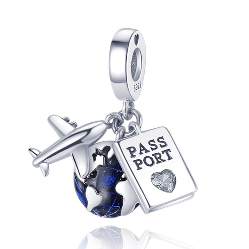 Original Copper Travel Airplane Earth English Letter Charm Pendants Fit Original Bracelet Fine Diy Birthday Jewelry