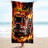 1PC Custom Name Fire Truck Flames Beach Towel Highly Absorbent And Sand-Resistant Towel for Swimming, Pool, Yoga, And Travel Lightweight