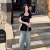 Large Size Fat MM French Short-sleeved T-shirt Women's Summer New Design Sense Slim Cover Meat Trend Square Collar Top