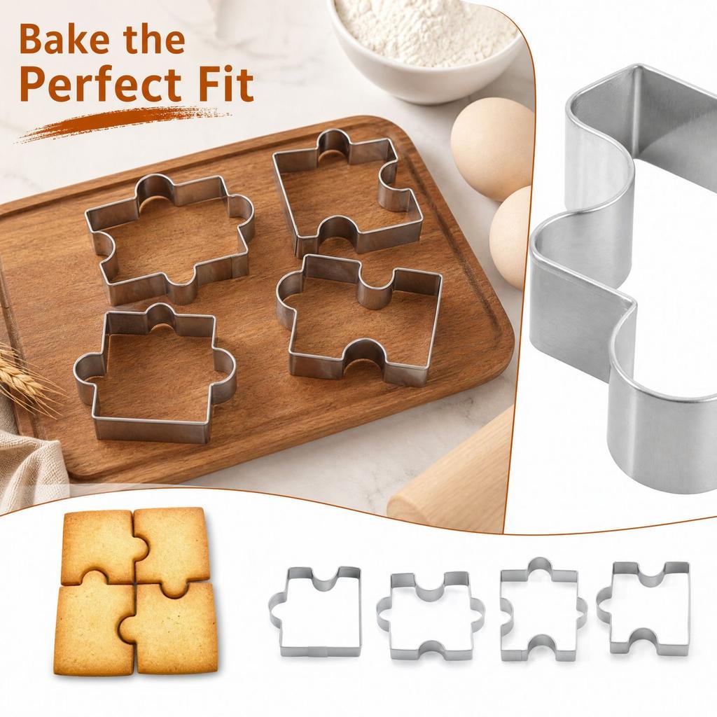 4-teiliges Edelstahl-Ausstecher-Set mit unregelmäßigen Puzzleformen zum Backen