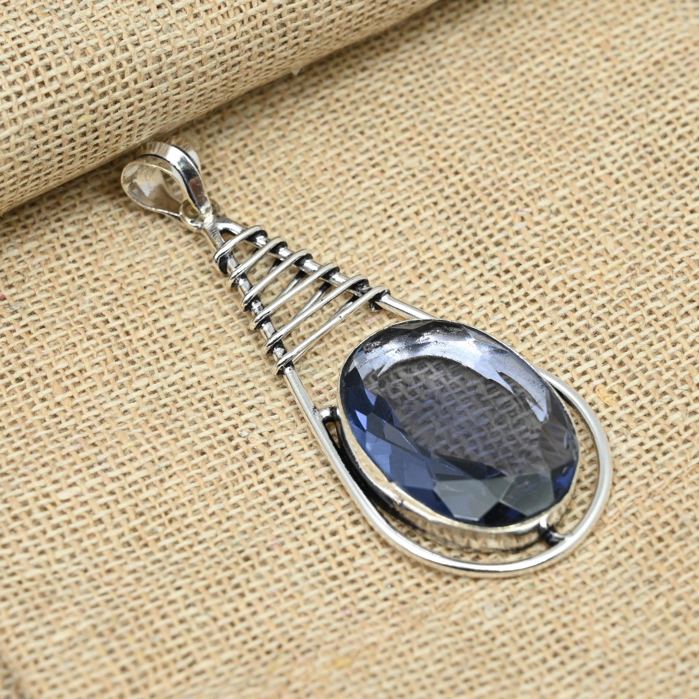 

Ювелирный кулон ручной работы из стерлингового серебра 925 пробы с драгоценным камнем иолит овальной формы для нее 2.75 Inches фиолетовый