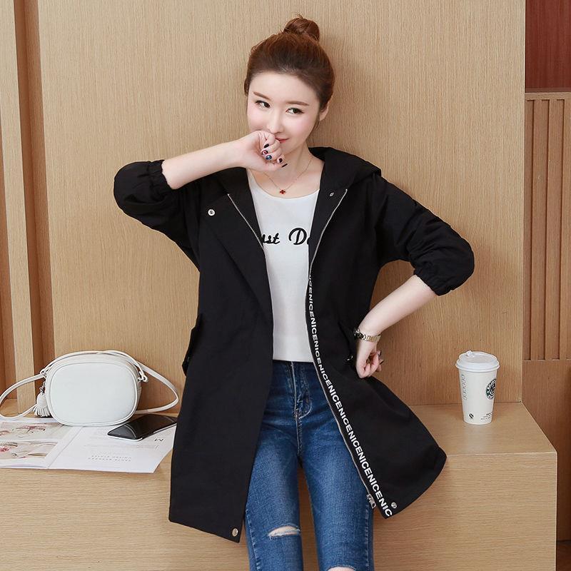 

Новое весенне-осеннее повседневное пальто для женщин с длинным рукавом и капюшоном, среднее женское пальто, ветровка, пальто 5XL чёрный