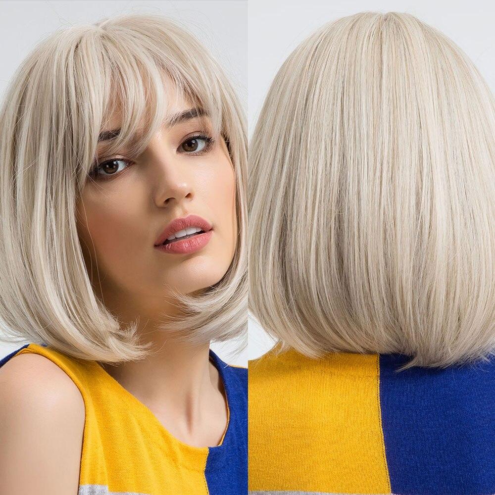 EASIHAIR Perucas de cabelo natural Bob, laranja, marrom, liso, bob, perucas sintéticas, perucas de cabelo de fibra resistente ao calor, perucas de cosplay para festa diária