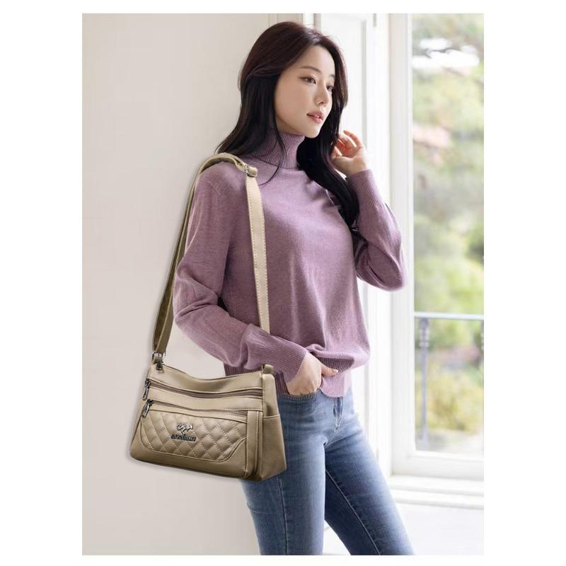 Embroidered Diamond Grid PU Single Shoulder Crossbody Women's Bag