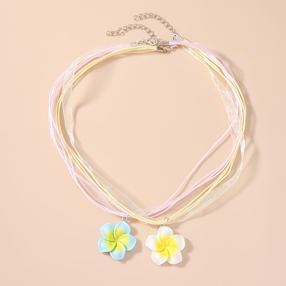 2pcs/set Cute Flower Pendant Necklace for Women Girls Rope Chain Necklaces Summer Beach Jewelry Gifts