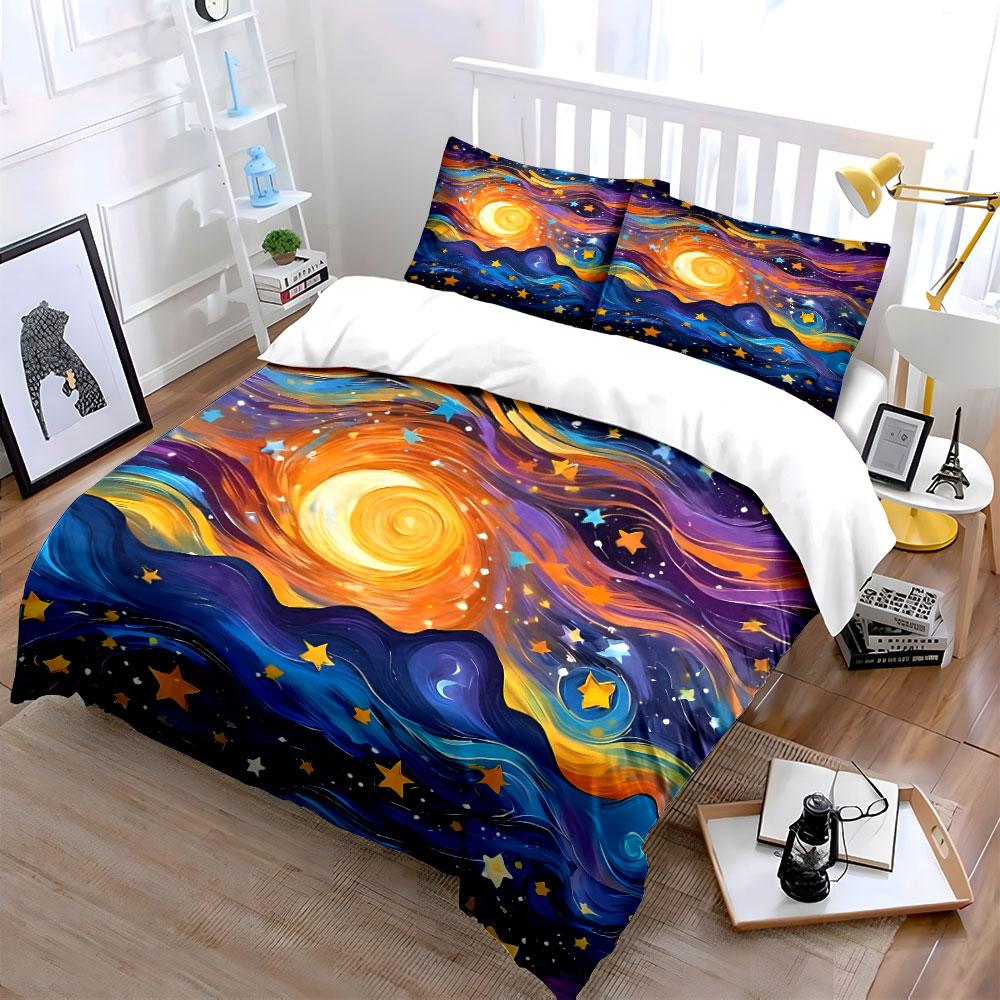 Starry Night Sky Art Print Bedding Duvet Cover Set Duvet Cover Pillowcases (1*Duvet Cover 2*Pillowcases, Without Duvet Insert)