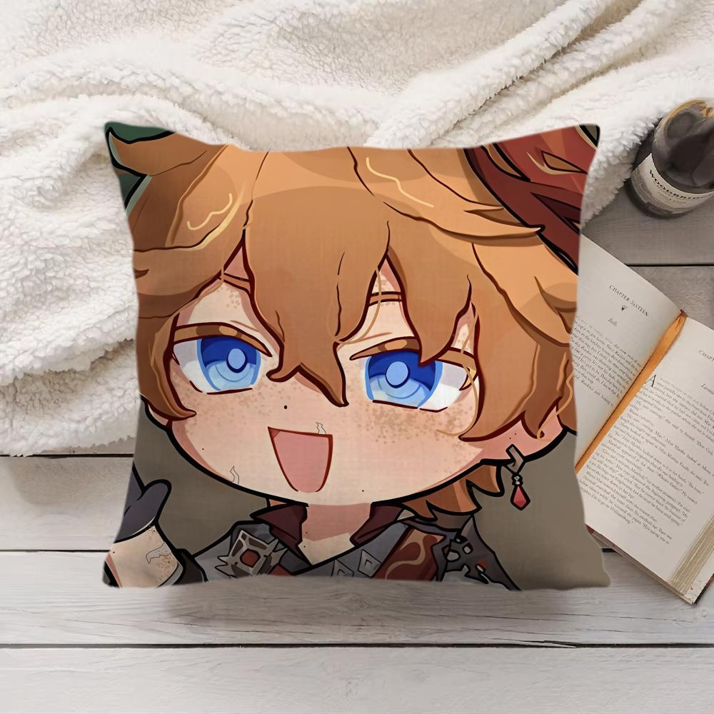 Tartaglia Cute Genshin Impact Cushion Cover Silky Short Plush Invisible Zipper Dustproof Sofa Pillow Case For Home Decor