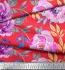 Soimoi Japan Crepe Satin Fabric Leaves & Peony Flower Print Fabric by the Metre 42 Inch