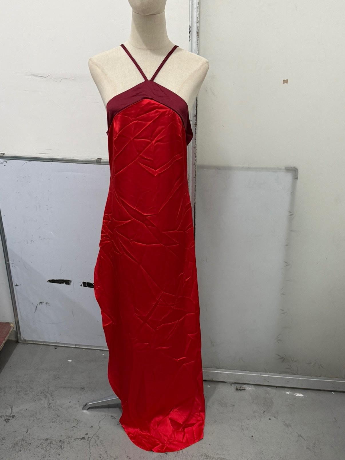 Women Halter Neck Cross Strap Maxi Dress Solid Color Elegant Party Dress S