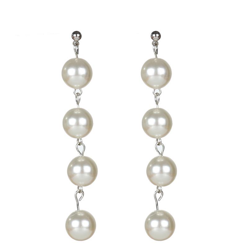 

New Trend Simulated Pearl Women s Long Earrings White Round Pearl Wedding Pendant Earrings Korean Fashion Jewelry Earrings