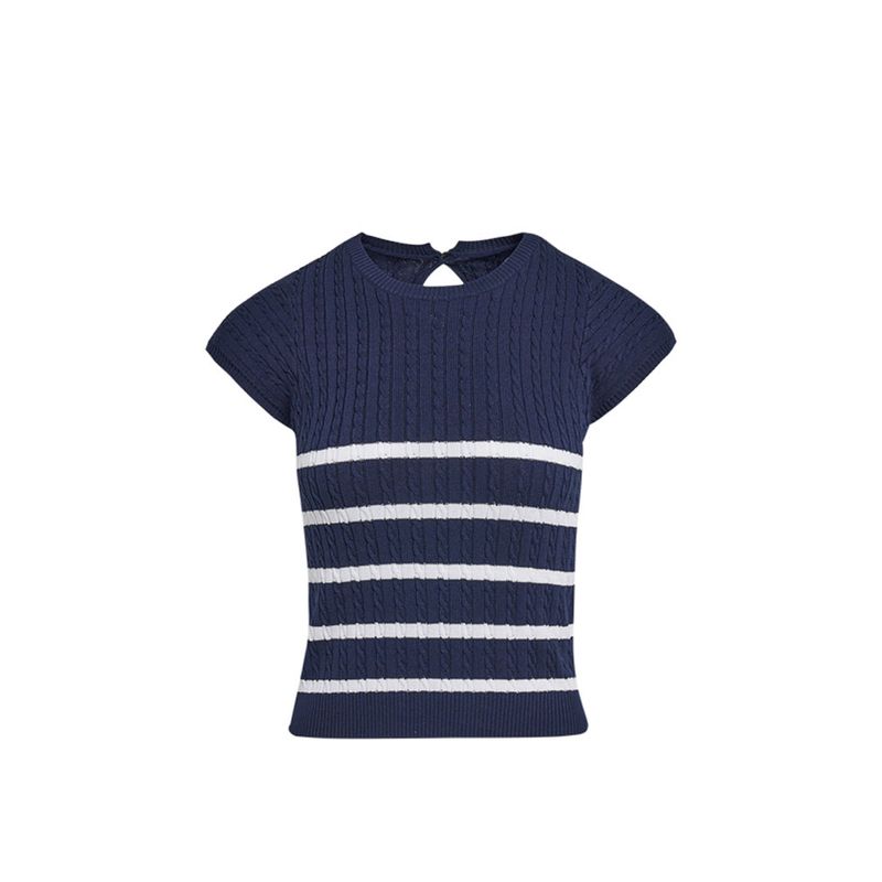 

Oajer Ou Jier Женский магазин одежды Флагманский магазин Ou Тот же стиль Чжан Юань Прибрежные полоски Свитер Женский Летний Вязаный Топ Navy S