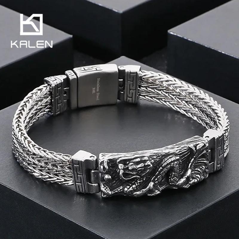 Vintage Stainless Steel Dragon Charm Bracelet for Men Punk Personalized Keel Chain Accessory Chunky Trendy Party Jewelry
